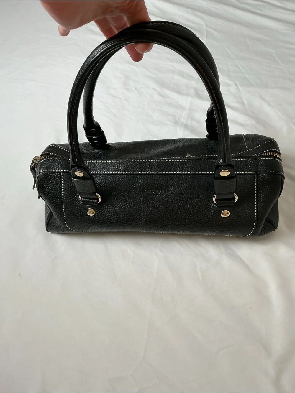 Vintage Kate Spade Black Pebbled Leather Satchel Zebra Lining Contrast Stitch